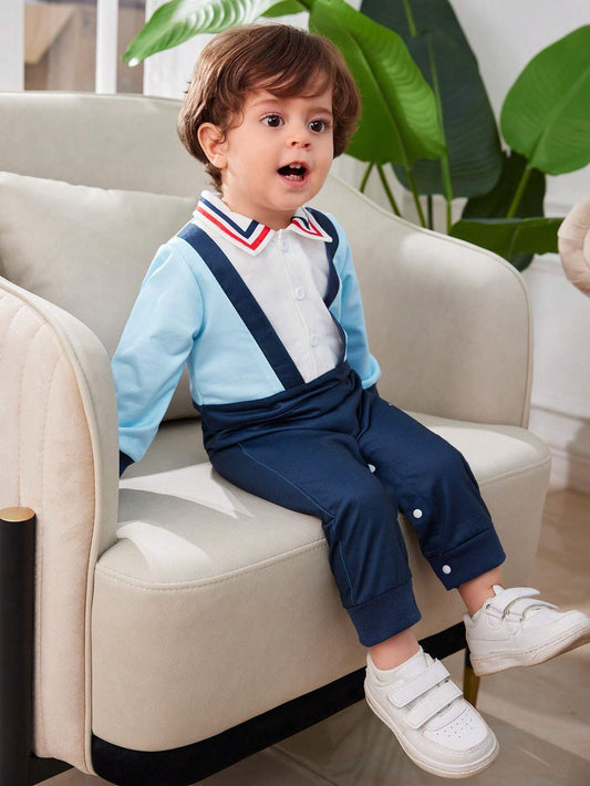 Newborn Baby Boy 2 In 1 Gentleman Suit Collar Jumpsuit Multicolor