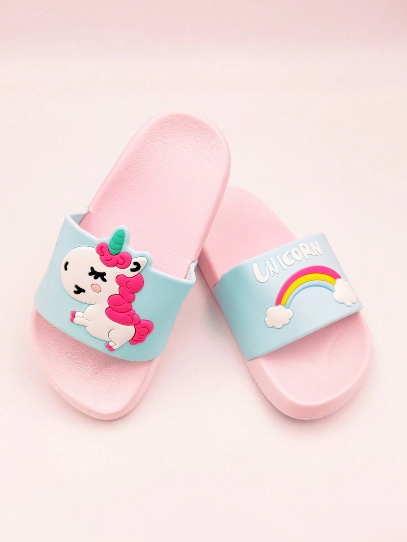 1 Pair Children Rainbow Unicorn PVC Anti-Slip Flat Slippers