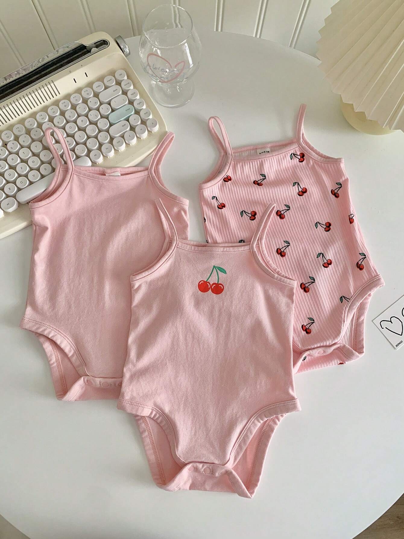 Baby Girl's 3pcs Casual Knitted Cartoon Print Sleeveless Romper With Snap-On Buttons Pink