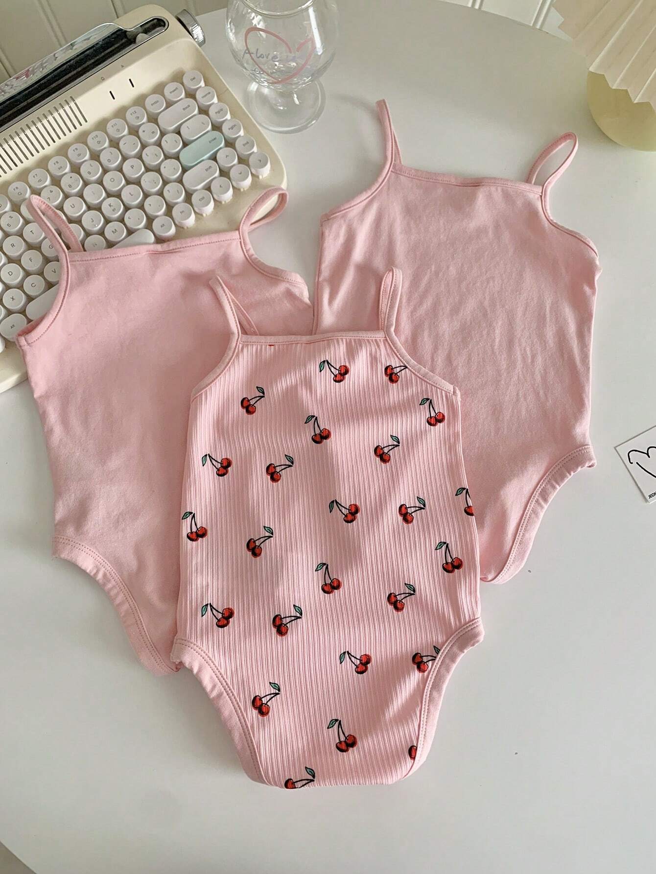 Baby Girl's 3pcs Casual Knitted Cartoon Print Sleeveless Romper With Snap-On Buttons