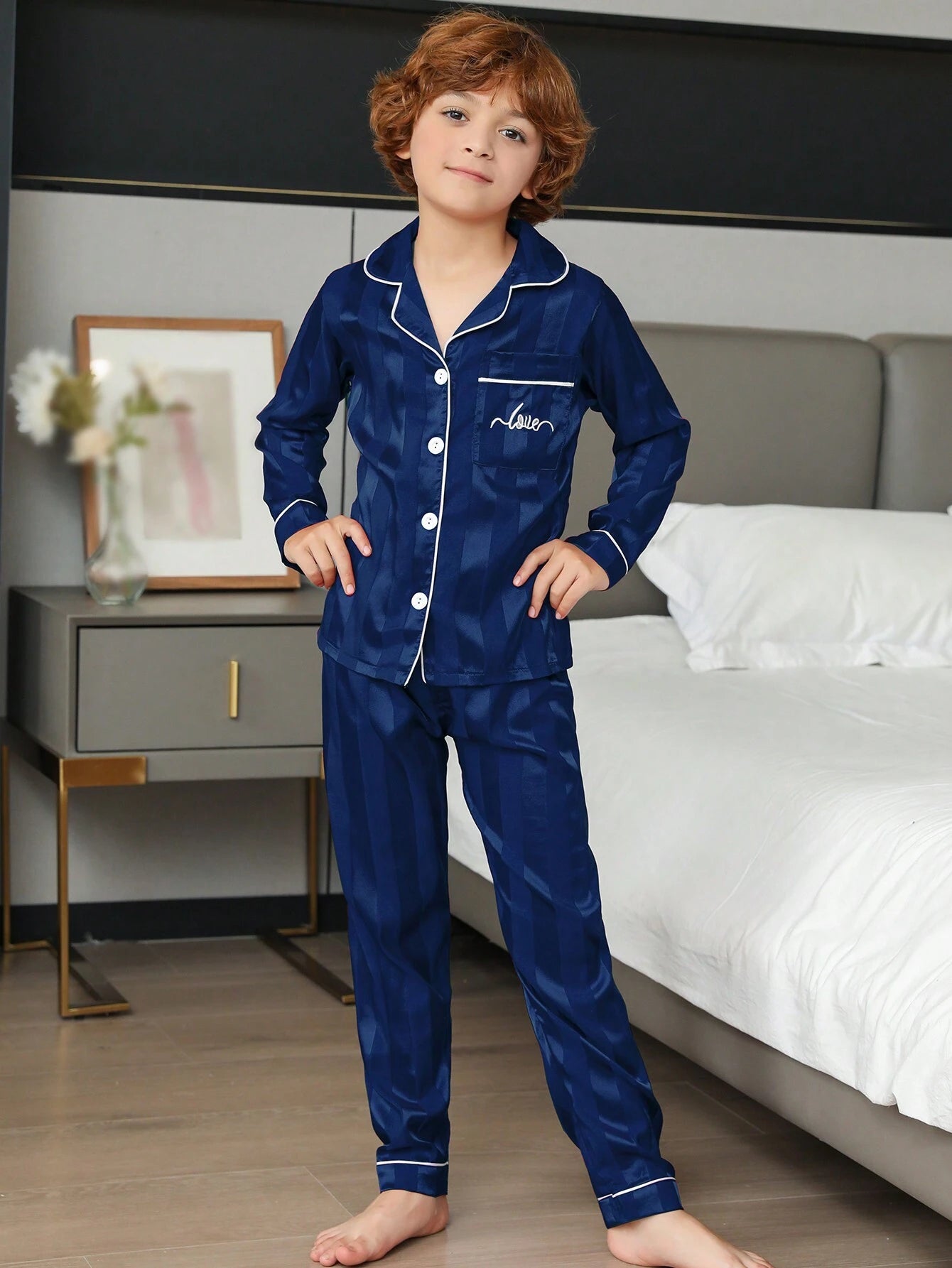 Tween Boy Satin Pajama Set Blue