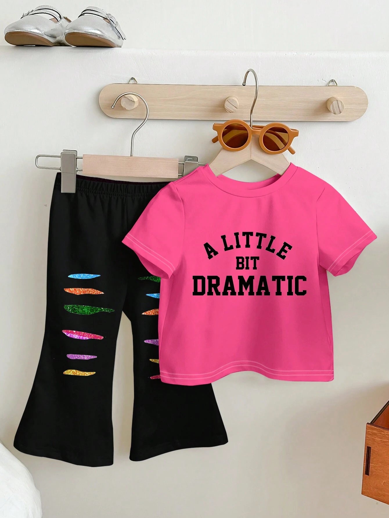 Baby Girl Casual Cartoon Teenage Girl Pattern Short Sleeve Round Neck Top And Long Pant Set Multicolor 2