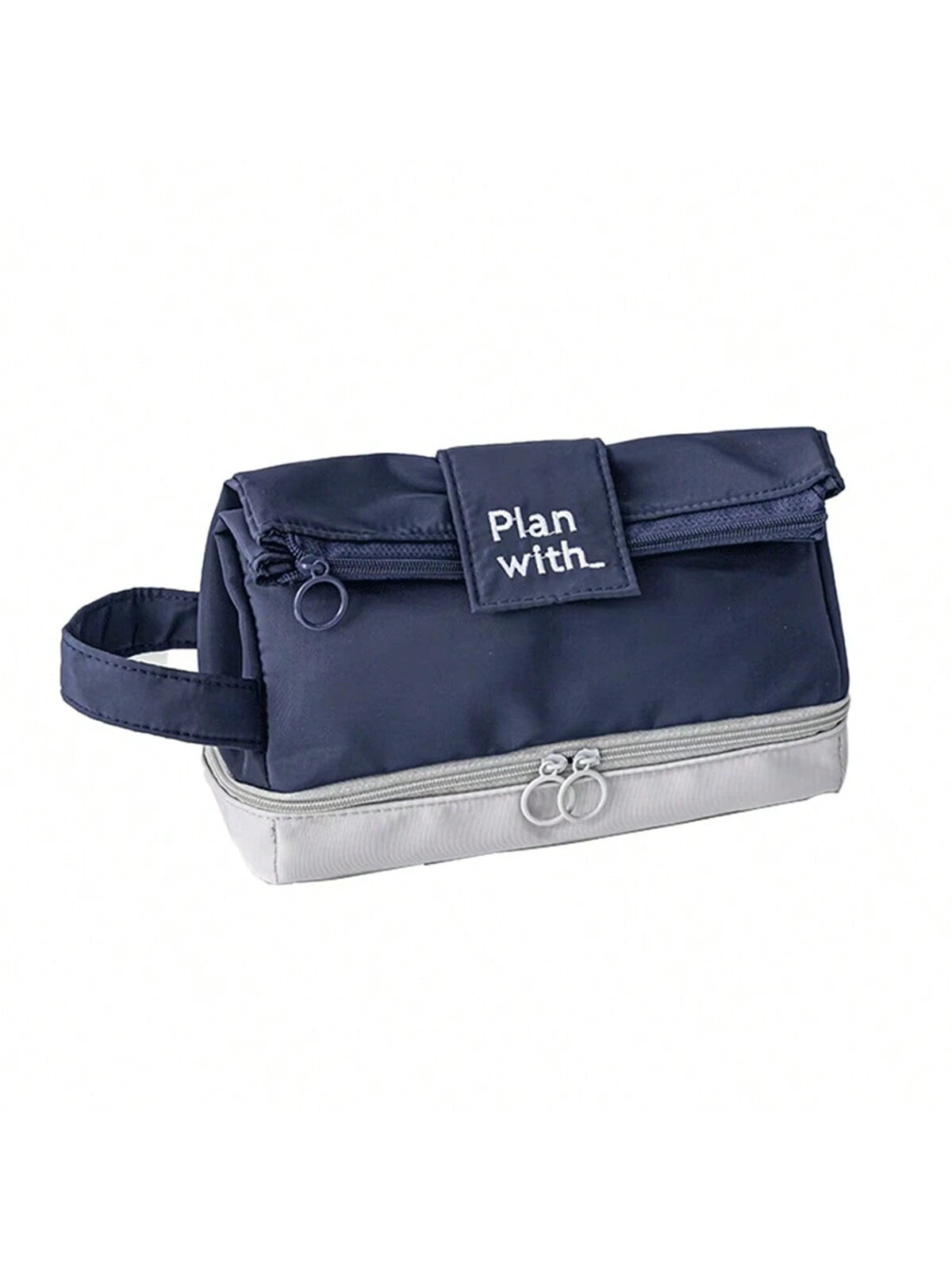 1pc Unisex Solid Color Folding Double Layer Pencil Bag, Creative Minimalist Large Capacity Stationery Organizer Navy