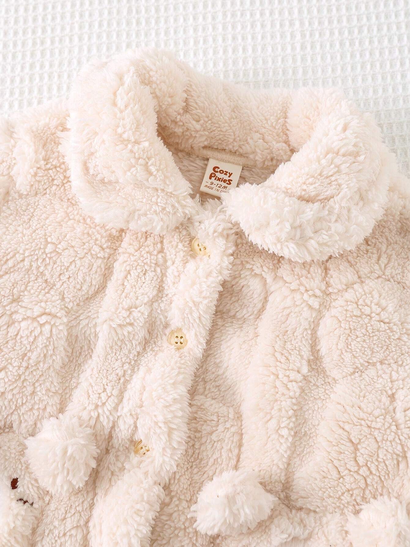 Cozy Pixies 2pcs Baby Girl Cartoon Bear Front Pocket Lapel Long Sleeve Cardigan And Pants Set