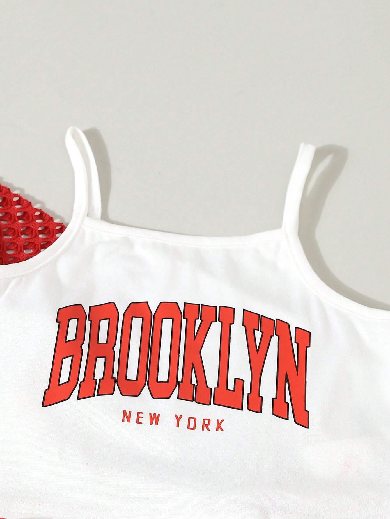 3pcs Young Girl Red Plaid Shirt, White Letter Vest And Red Long Sweatpants Casual Sports