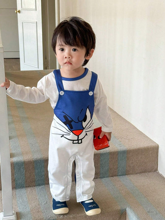 Baby Boy Funky Colorblock Overall Strap Pants And Long Sleeve Crew Neck Top Multicolor