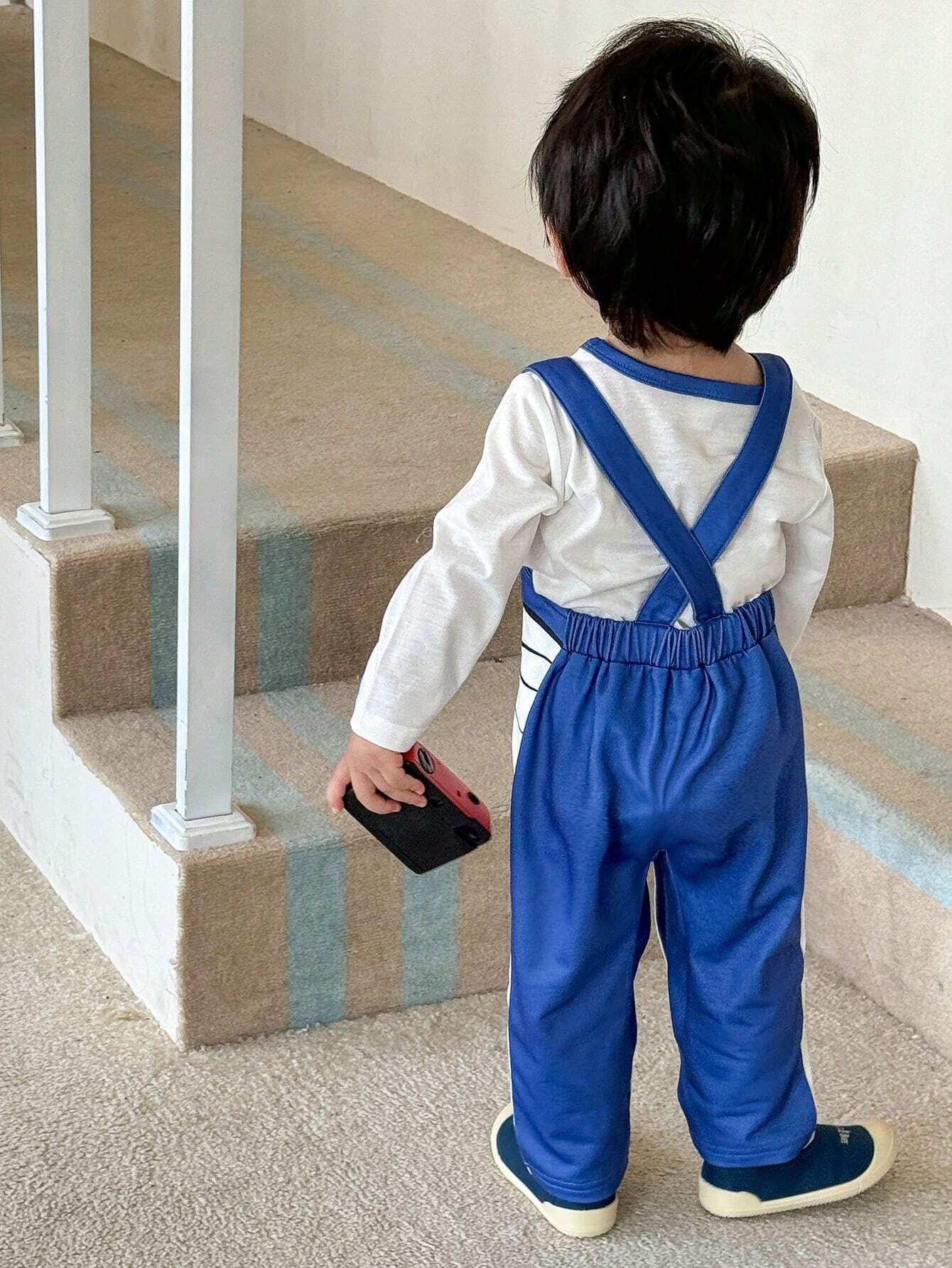Baby Boy Funky Colorblock Overall Strap Pants And Long Sleeve Crew Neck Top