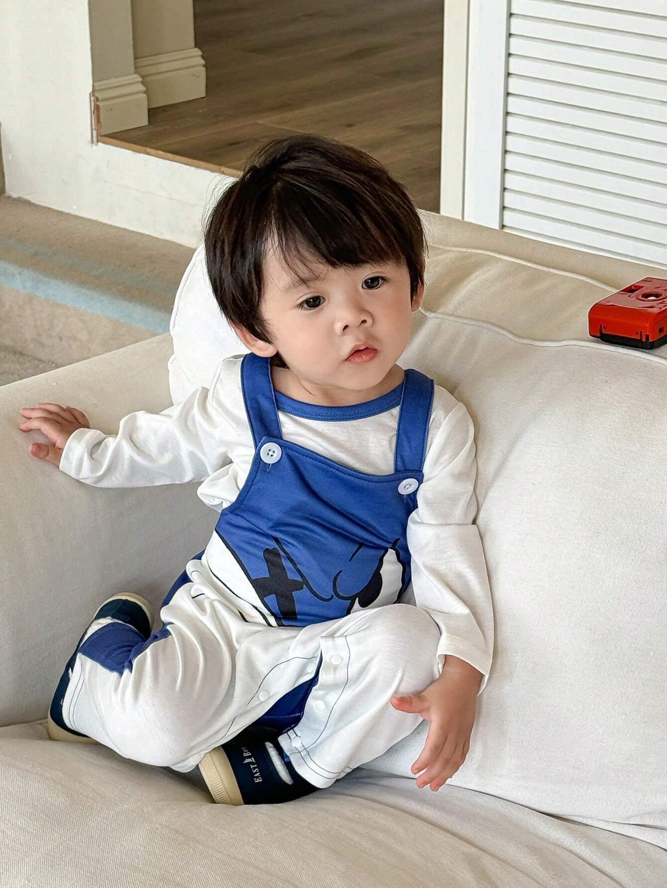 Baby Boy Funky Colorblock Overall Strap Pants And Long Sleeve Crew Neck Top