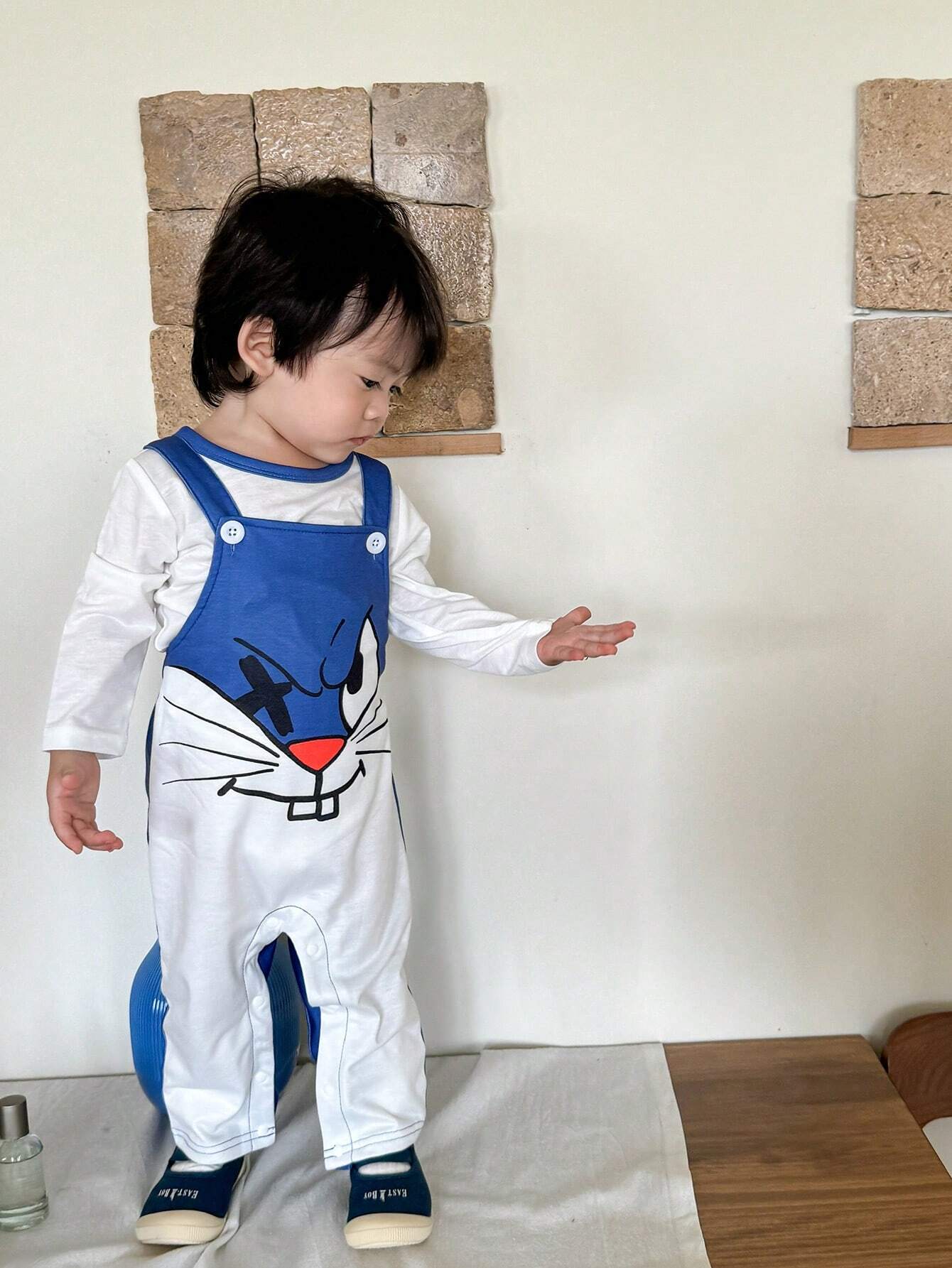 Baby Boy Funky Colorblock Overall Strap Pants And Long Sleeve Crew Neck Top