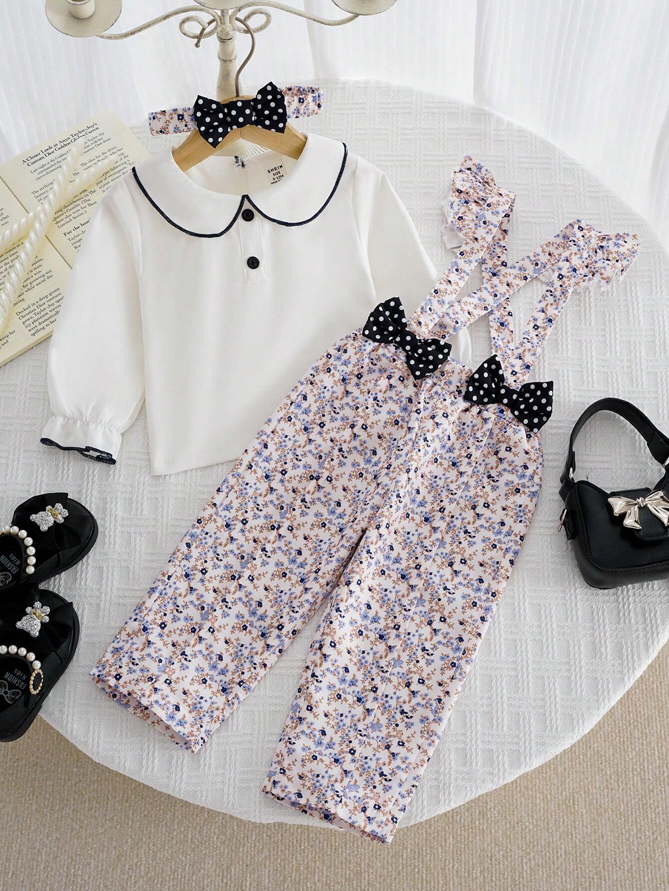Toddler Girls' Elegant Palace Style Floral Strap Pants