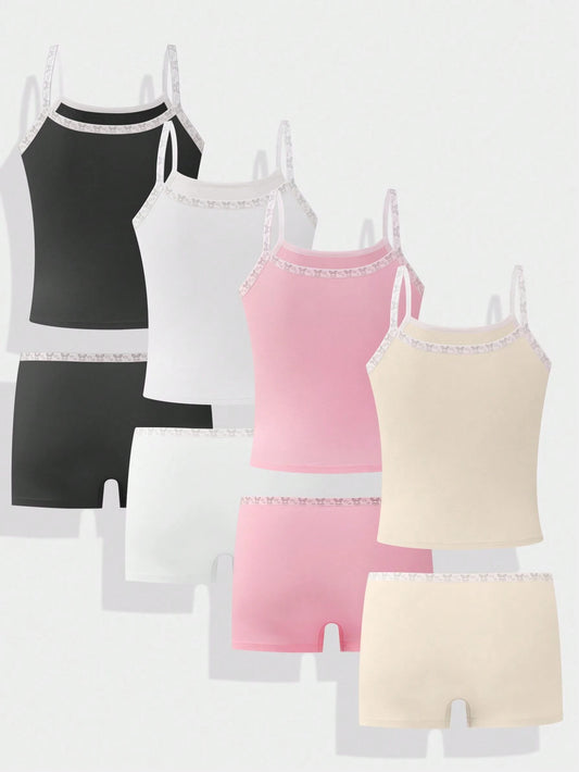 Tween Girl Minimalist Solid Color Padded Camisole & Breathable Hipster Panties