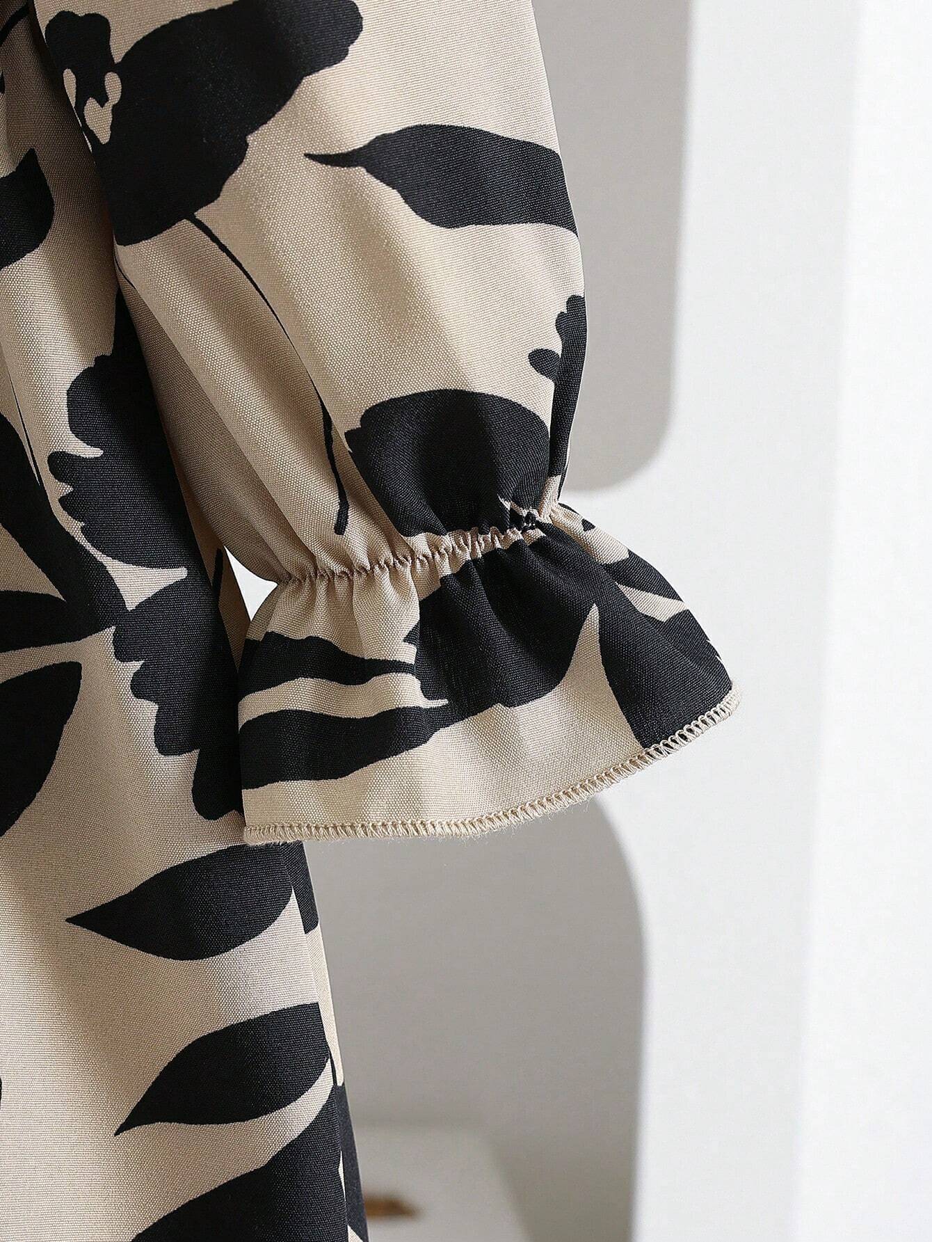 Young Girls French Vintage Floral Print Puff Sleeve Cinched Waist Loose Mid-Length A-Line Casual Dress