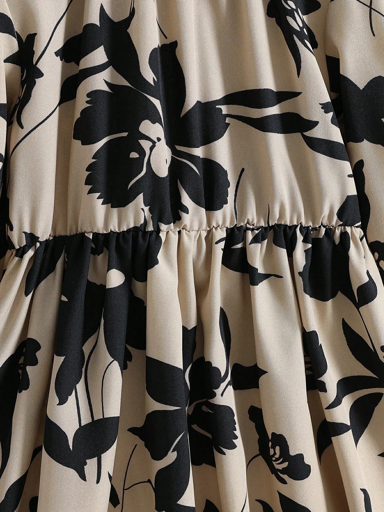 Young Girls French Vintage Floral Print Puff Sleeve Cinched Waist Loose Mid-Length A-Line Casual Dress