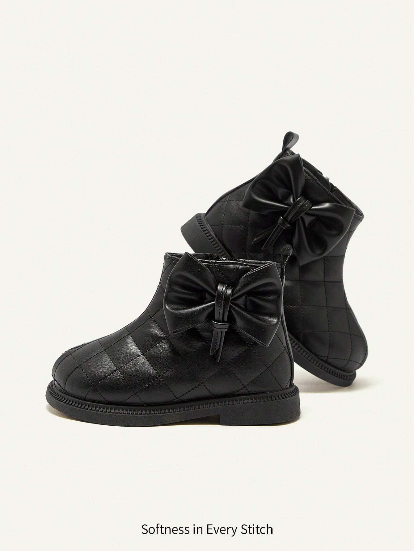 Cozy Pixies Toddler Girls Cute Bowknot All-Match Ankle Boots Black