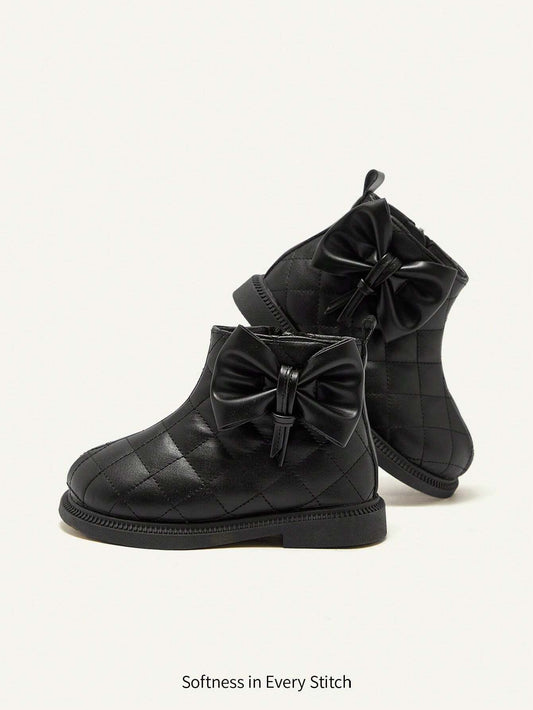 Cozy Pixies Toddler Girls Cute Bowknot All-Match Ankle Boots Black