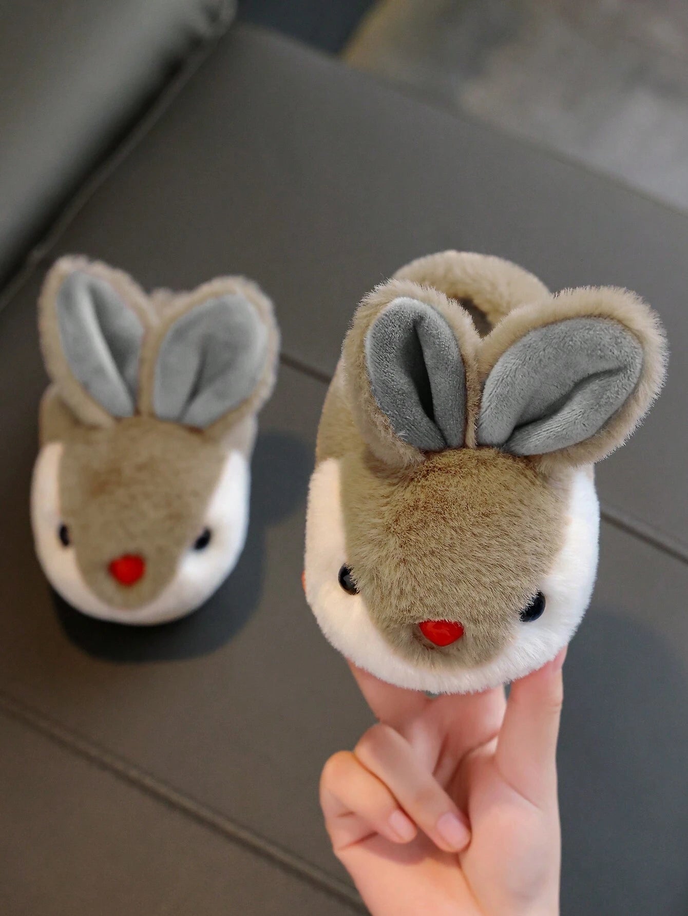 1 Pair Fluffy Rabbit Plush Flat Warm Slippers For Girls