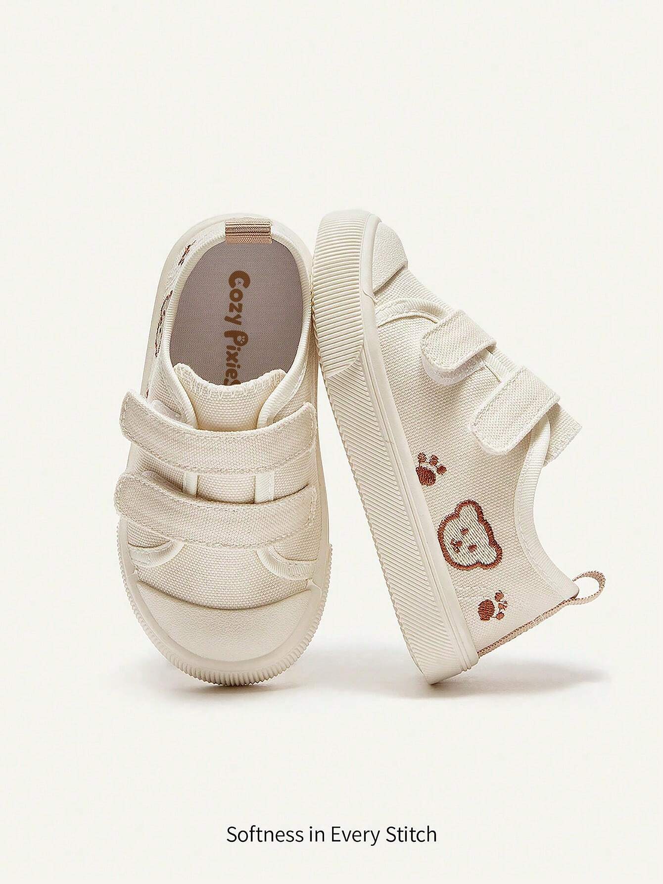 Cozy Pixies 1 Pair Girl Canvas Casual Flat Shoes With Butterfly Pattern Beige