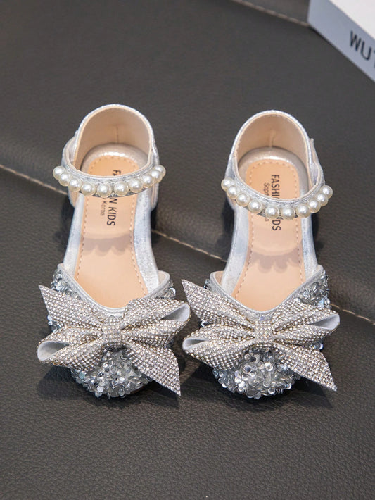 Baby Flat Shoes, Girls Princess Rhinestone Leather Shoes Silver