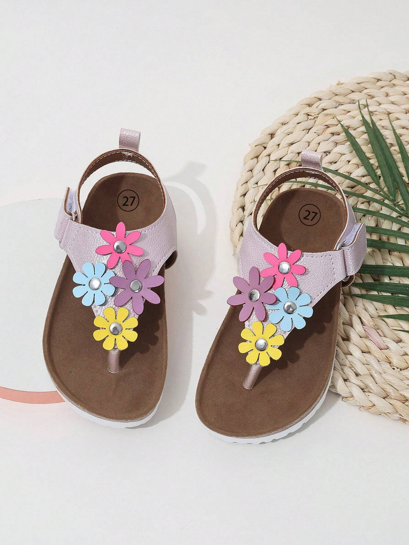 Kids' Fashionable Floral Decor Flip Flops Pink