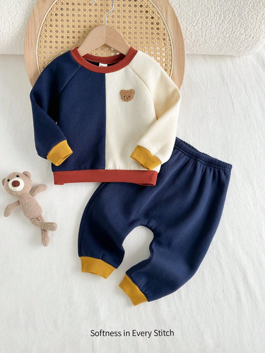 2pcs Baby Boy Bear Graphic Pullover Sweatshirt & Drawstring Pants