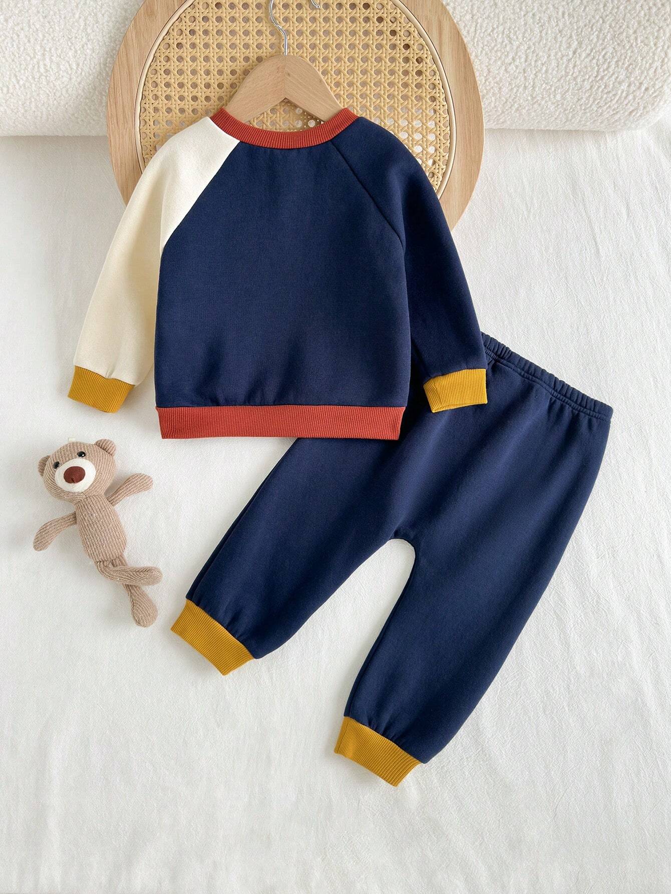 2pcs Baby Boy Bear Graphic Pullover Sweatshirt & Drawstring Pants