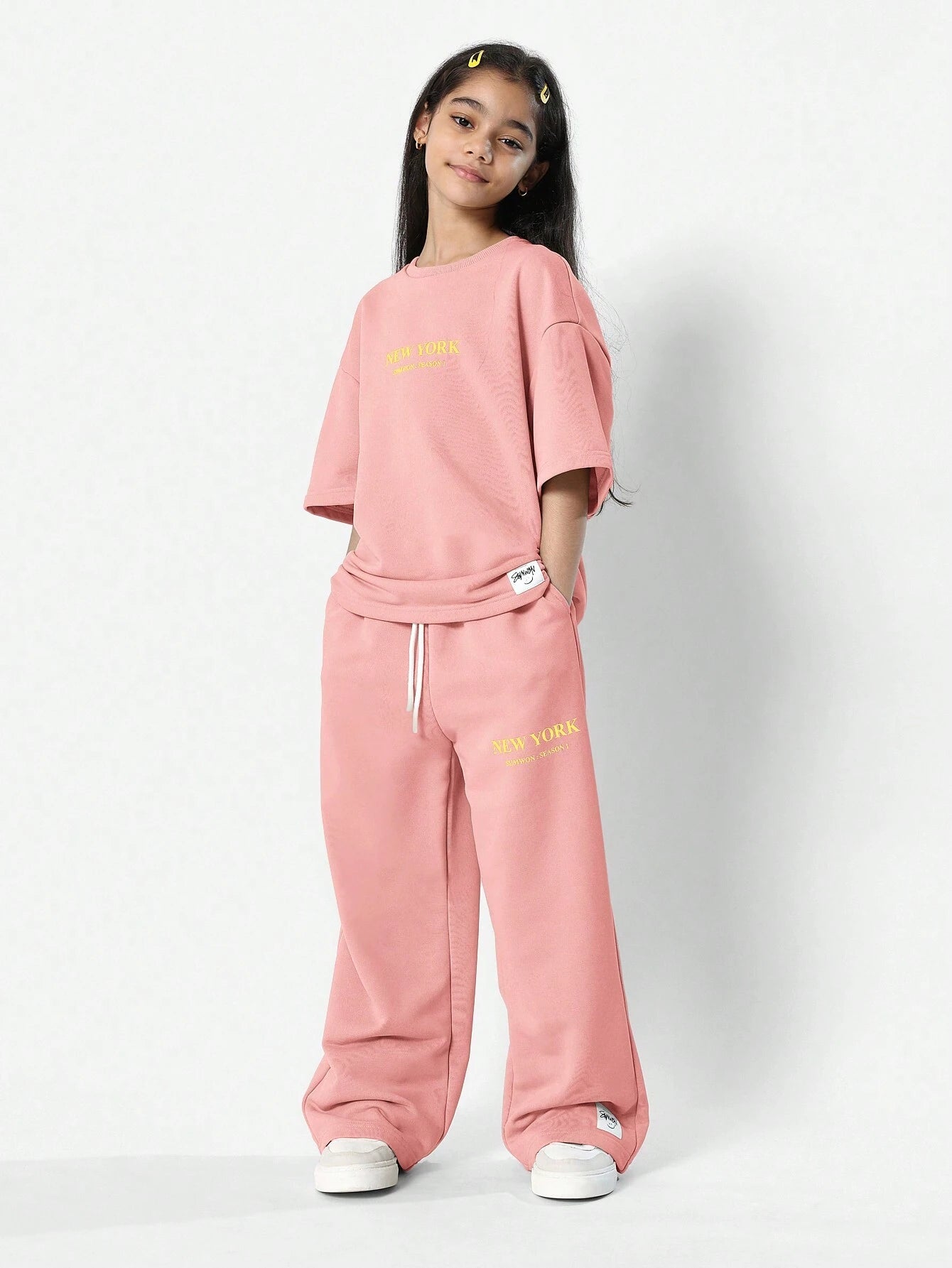 Tween Girls Everyday Oversized Tee And Loose Fit Jogger With New York Graphic Print Dusty Pink
