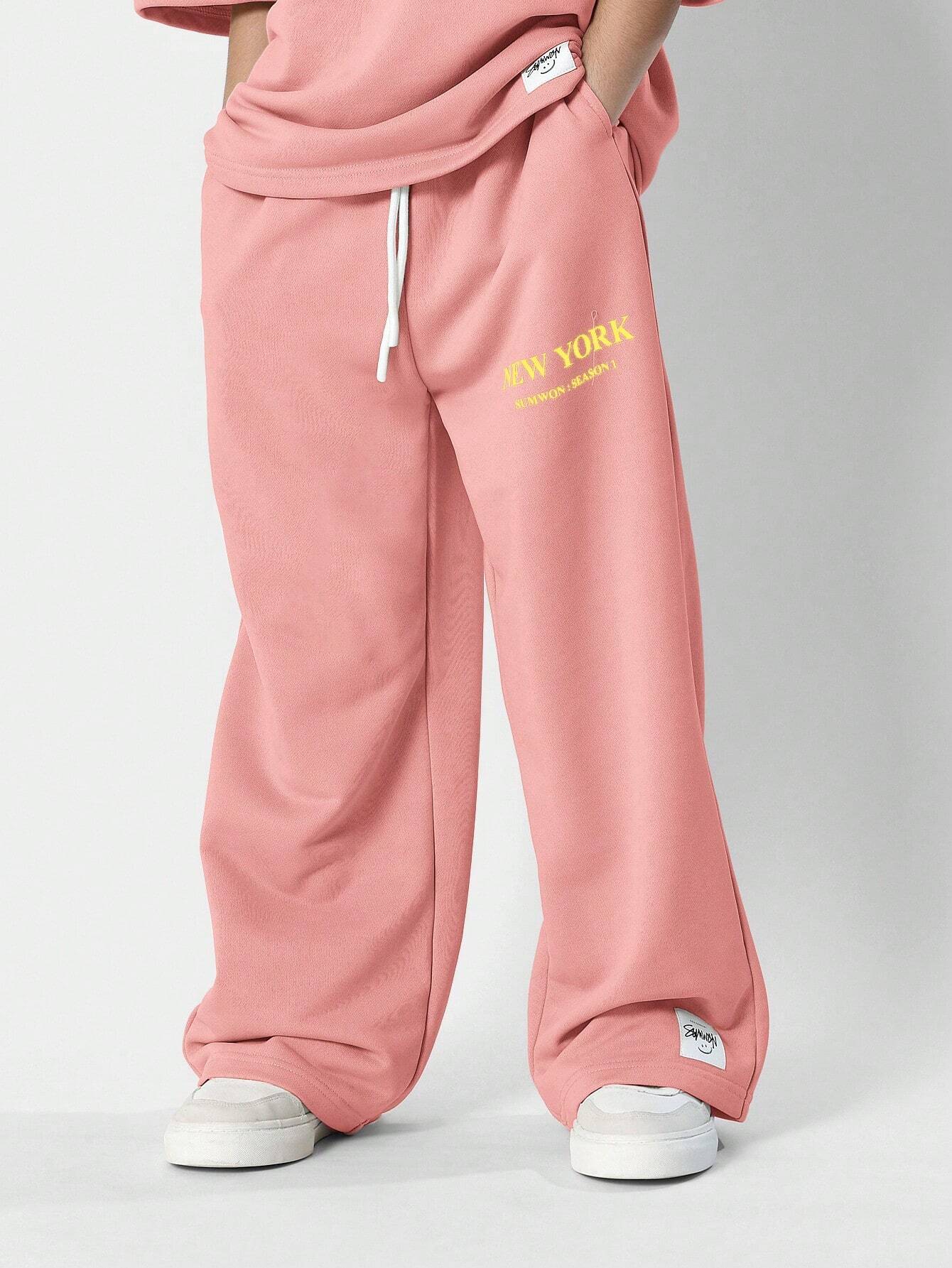 Tween Girls Everyday Oversized Tee And Loose Fit Jogger With New York Graphic Print