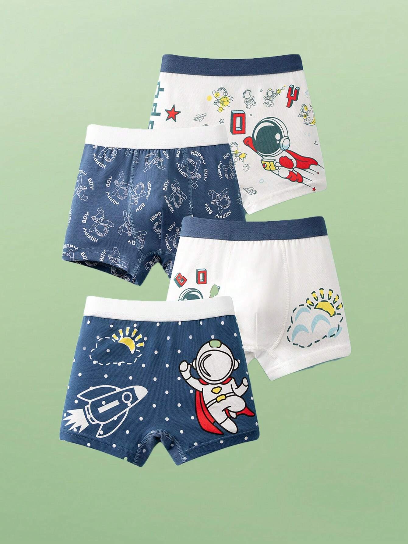 Cartoon Astronaut Printed Young Boy Boxers 8 Pairs