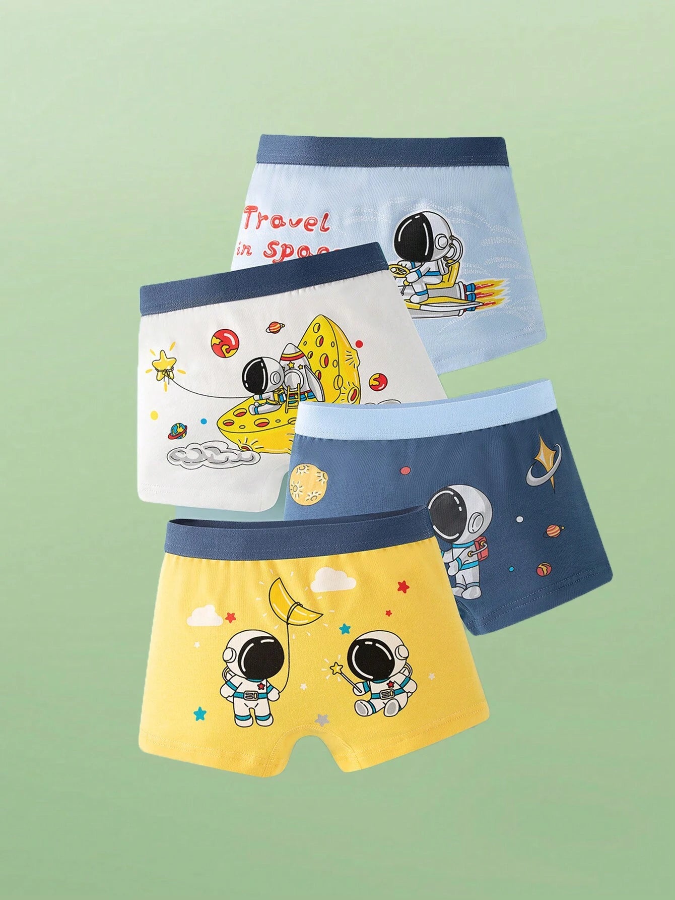Cartoon Astronaut Printed Young Boy Boxers 8 Pairs