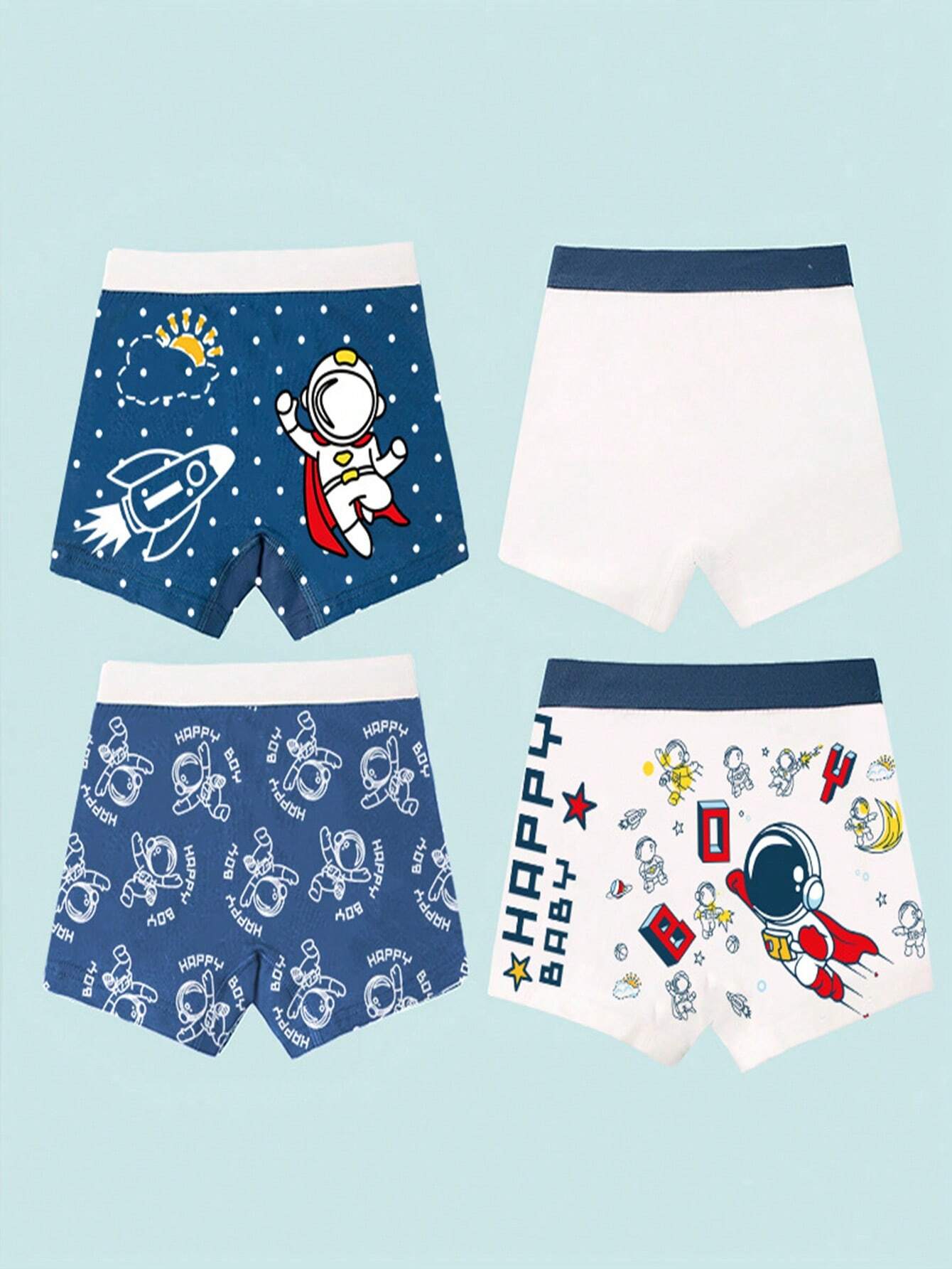 Cartoon Astronaut Printed Young Boy Boxers 8 Pairs