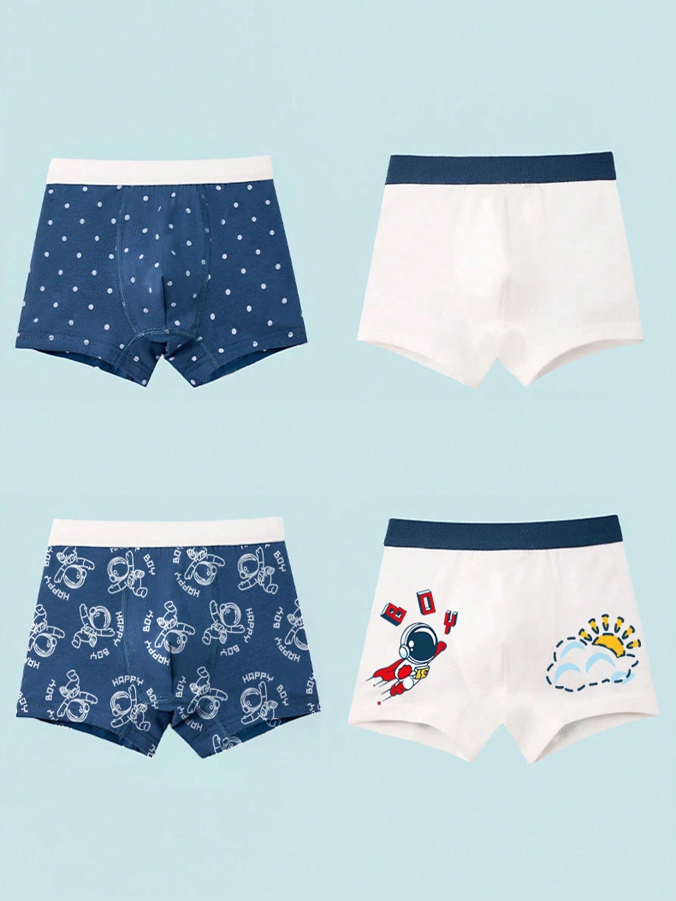Cartoon Astronaut Printed Young Boy Boxers 8 Pairs