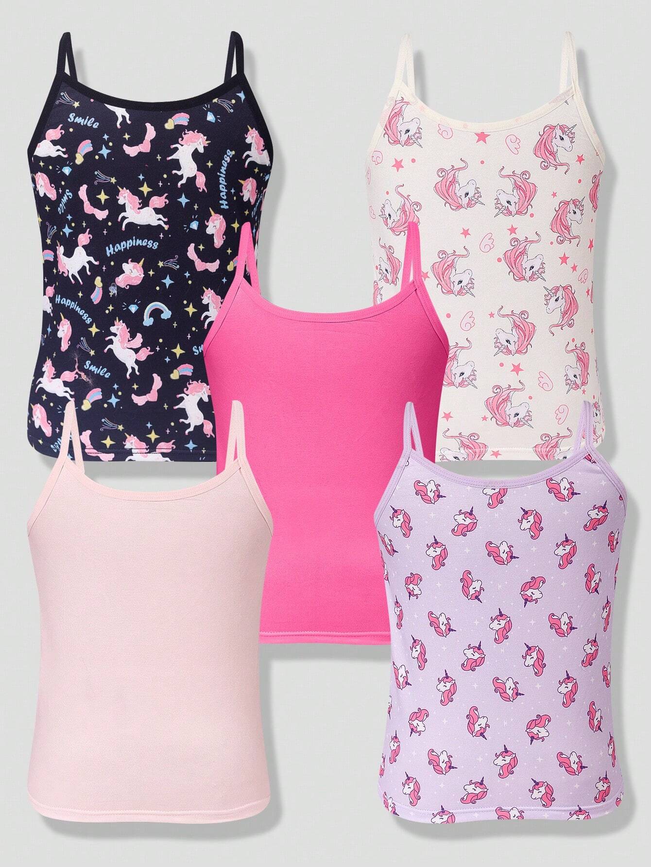 Tween Girl 5pcs/Set Unicorn Print Camisole Tank Tops
