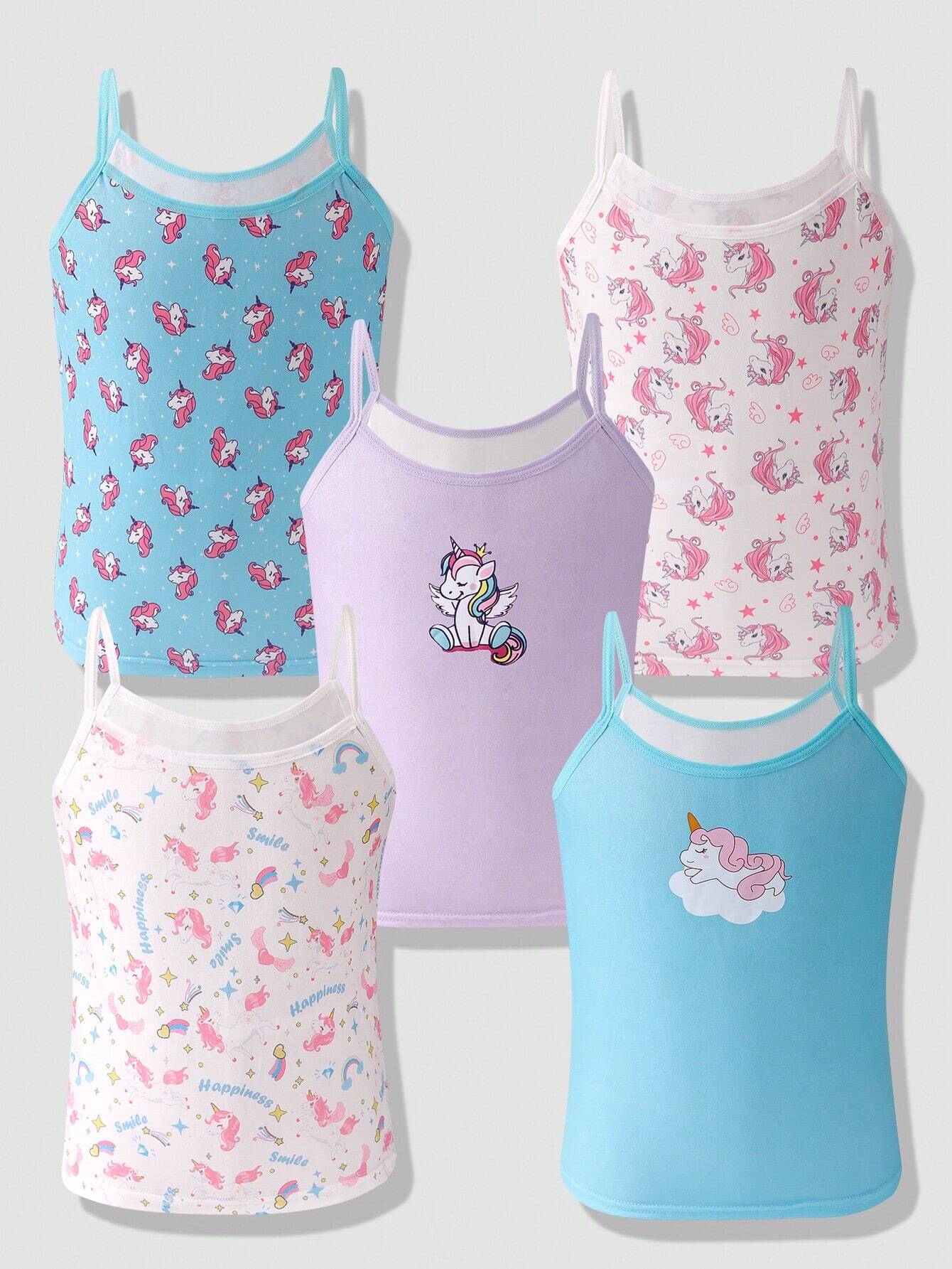 Tween Girl 5pcs/Set Unicorn Print Camisole Tank Tops Multicolor 3