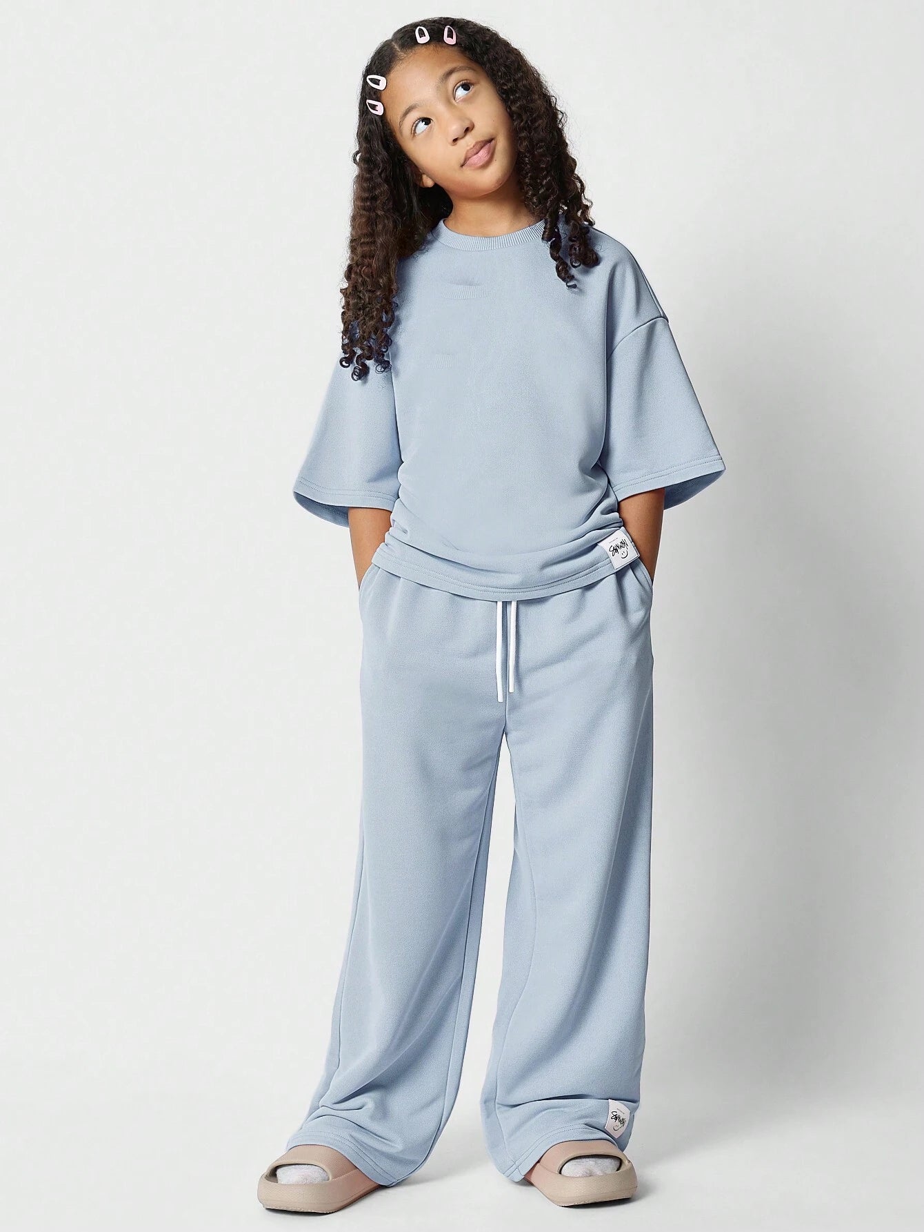 Tween Girls Oversized Fit Tee With Joggers 2 Piece Set Blue