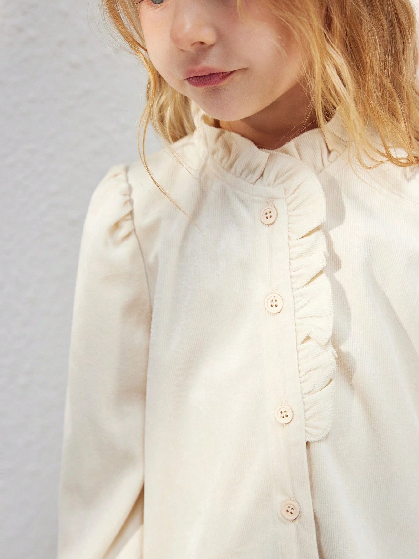 Young Girls' French Elegant White Ruffled Loose Long Sleeve Woven Blouse