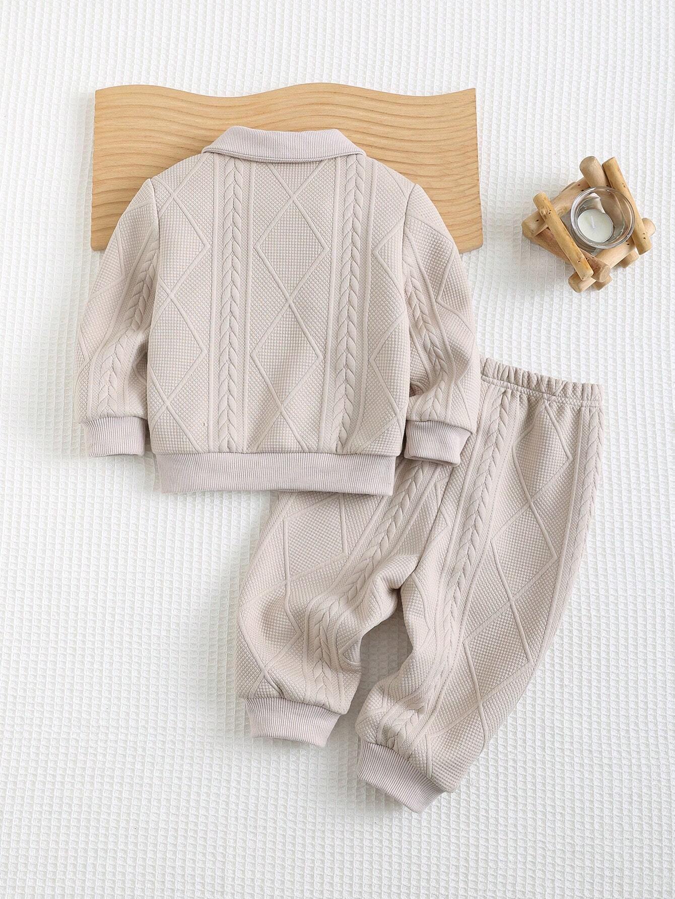 Baby Boy Floral & Letter Print Polo Collar Long Sleeve Top And Elastic Cuff Pants