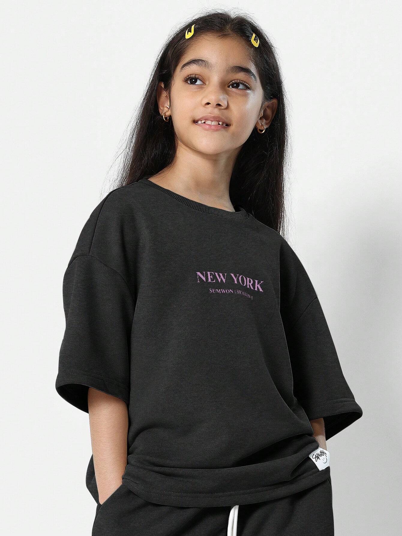 Tween Girls Everyday Oversized Tee And Loose Fit Jogger With New York Graphic Print