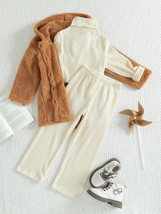3pcs/Set Young Girl Korean Style Fashion Casual Outfit Mocha Brown 4Y