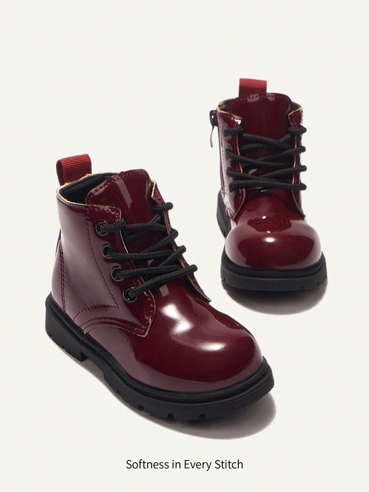 Cozy Pixies Christmas Artificial Leather Comfy Casual Baby Boots Burgundy