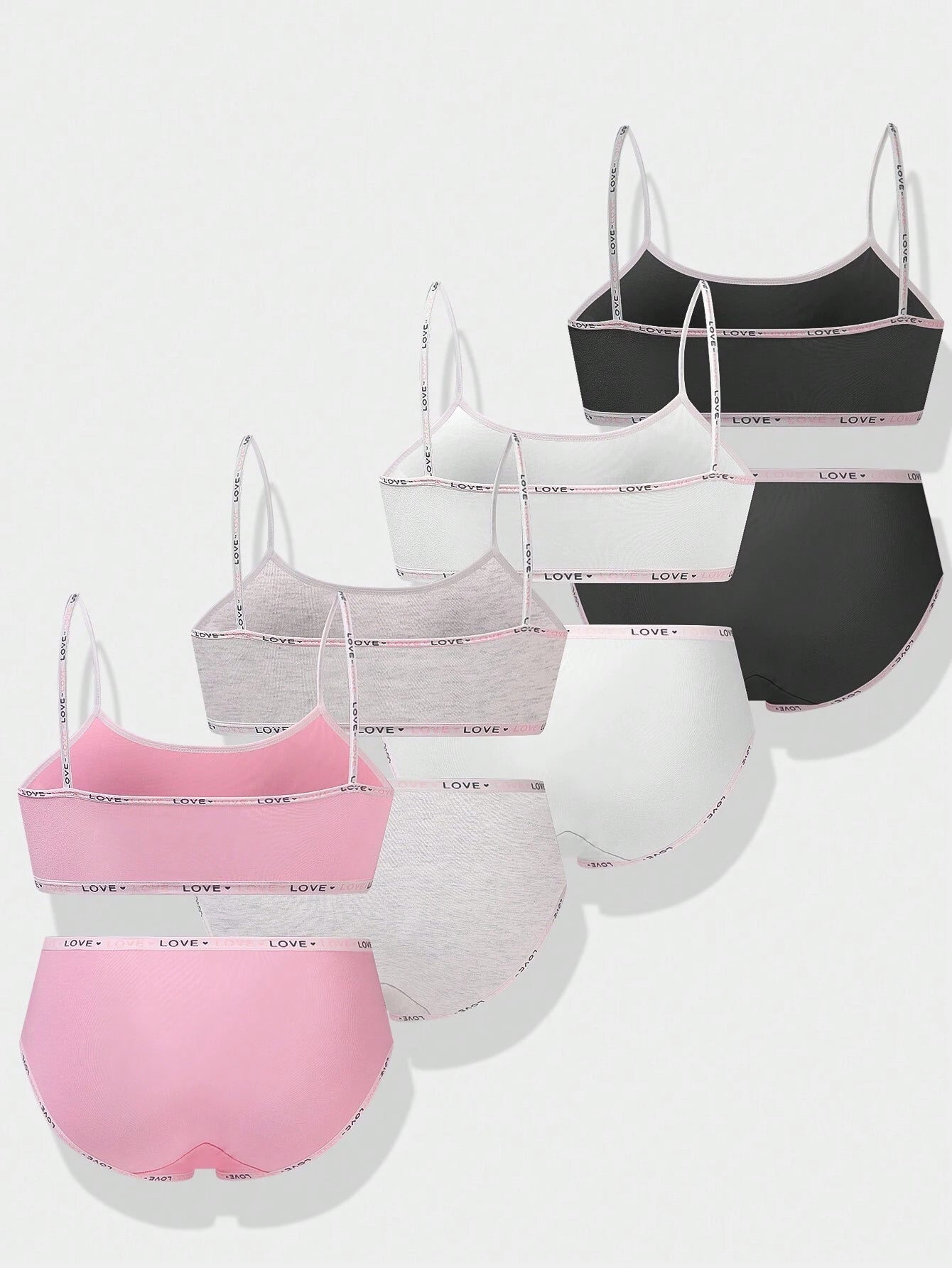 Tween Girl Simple Solid Color Fashion Wire-Free Camisole Bra & Breathable Triangle Panties