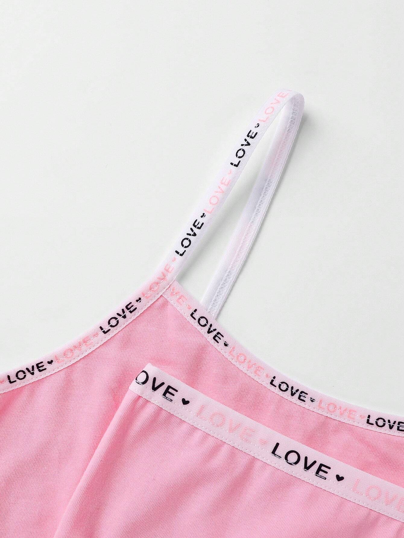 Tween Girl Simple Solid Color Fashion Wire-Free Camisole Bra & Breathable Triangle Panties