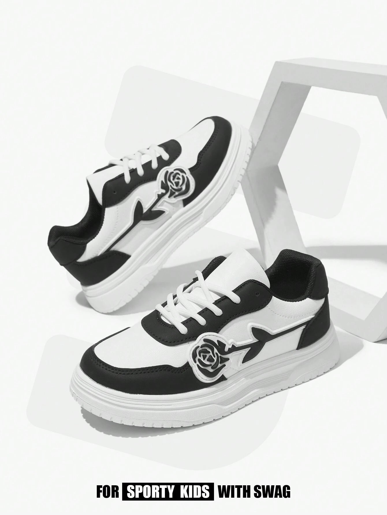 1pair Women's Original Rose Floral Minimalist Casual White Sneakers