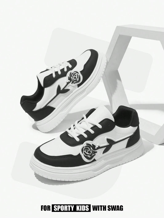 1pair Women's Original Rose Floral Minimalist Casual White Sneakers