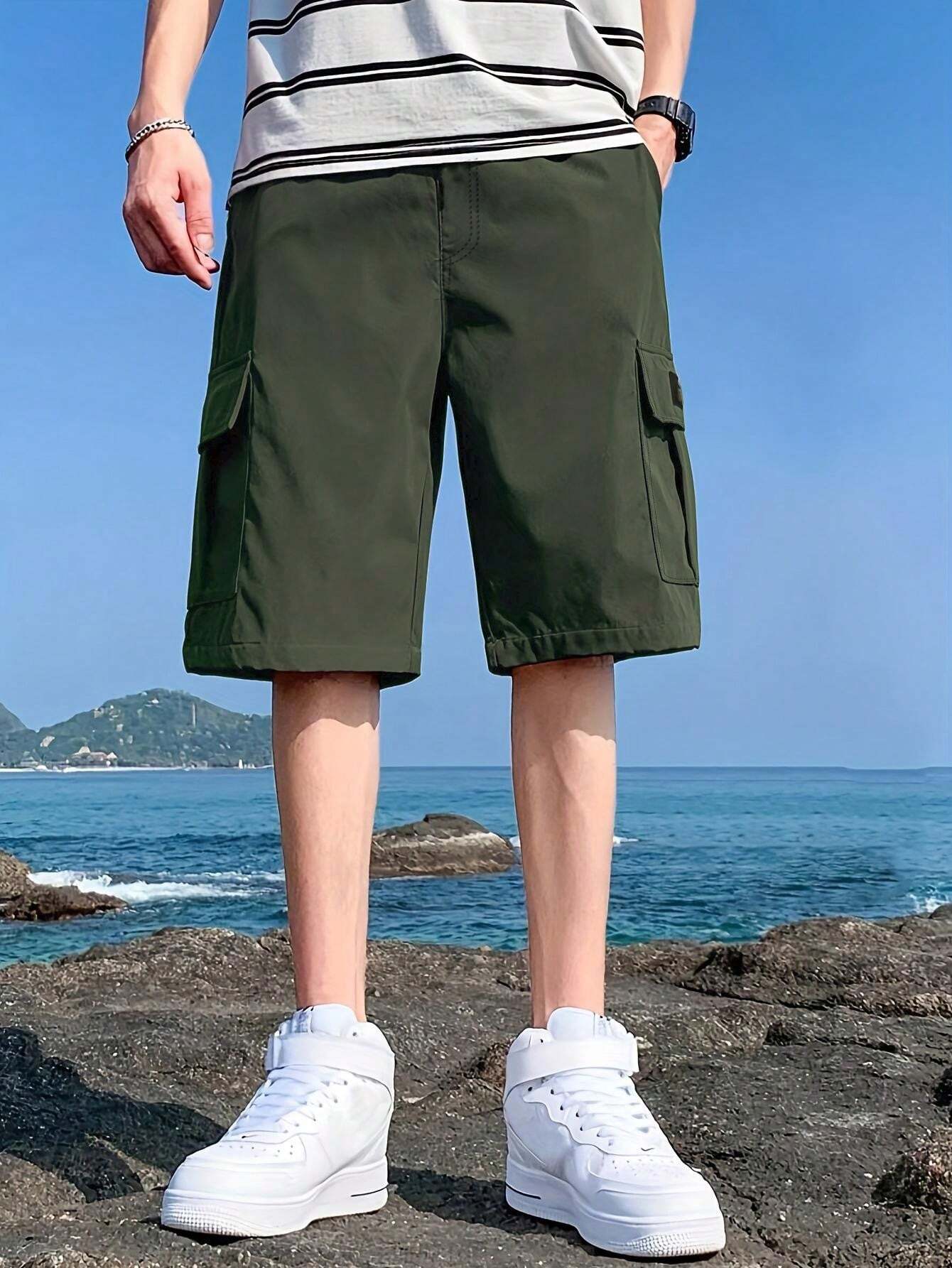 1pc Tween Boy Casual Sports Army Green
