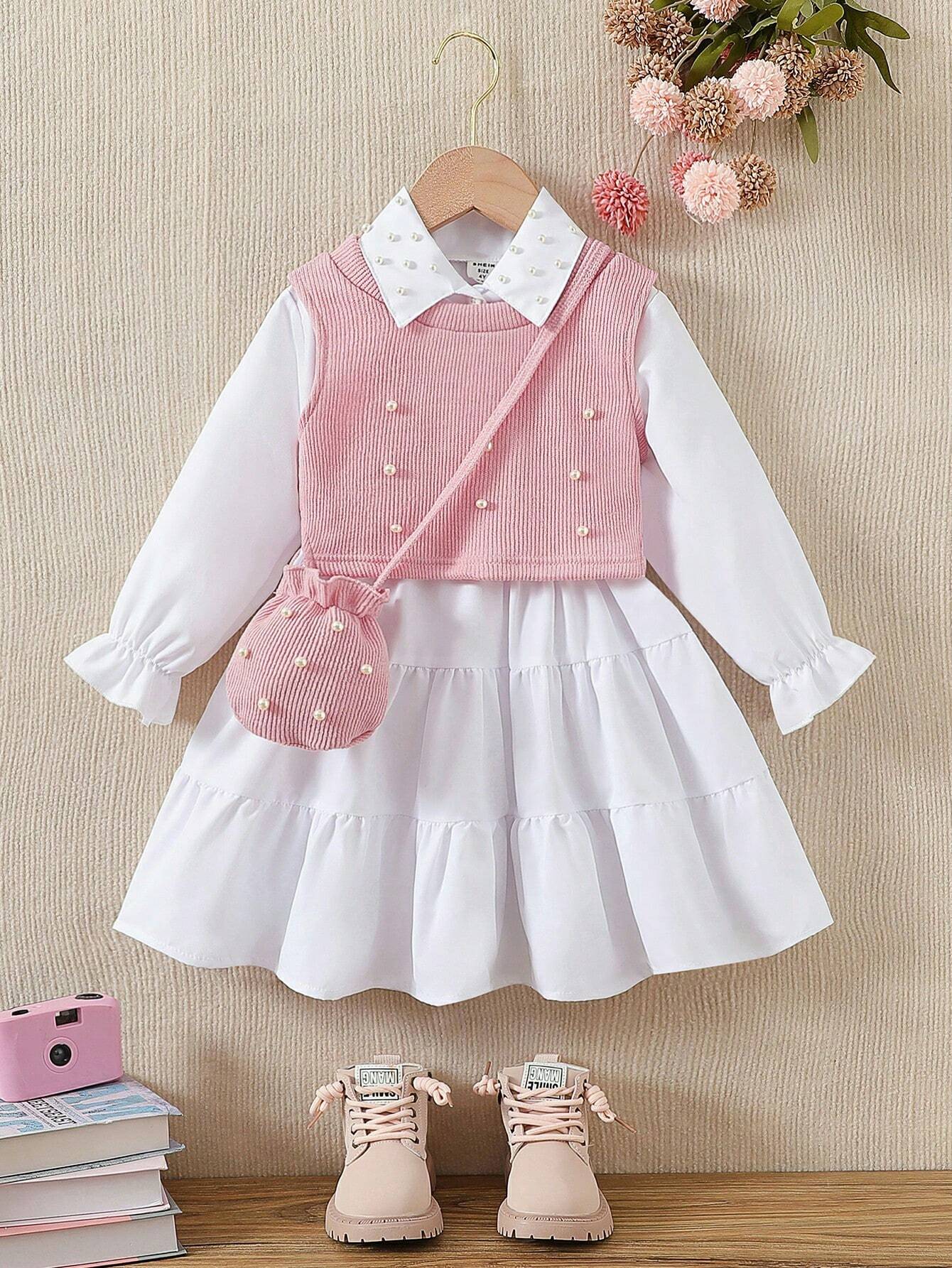 3pcs Young Girl Fashion Elegant Outfit Set Pink