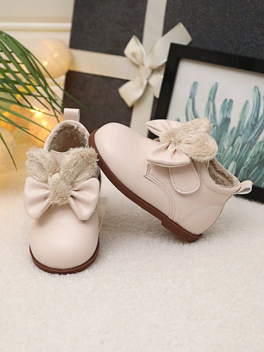 Toddler Girls' Bow-Tie Decor Lace-Up Boots Apricot