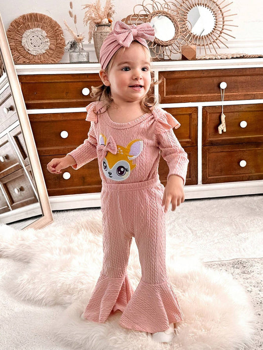 Wildeya Newborn Girls Cute Deer Embroidery Casual Romper Jumpsuit Outfit Multicolor