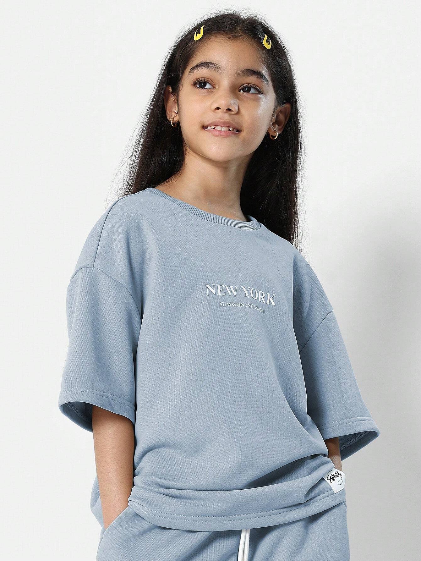 Tween Girls Everyday Oversized Tee And Loose Fit Jogger With New York Graphic Print