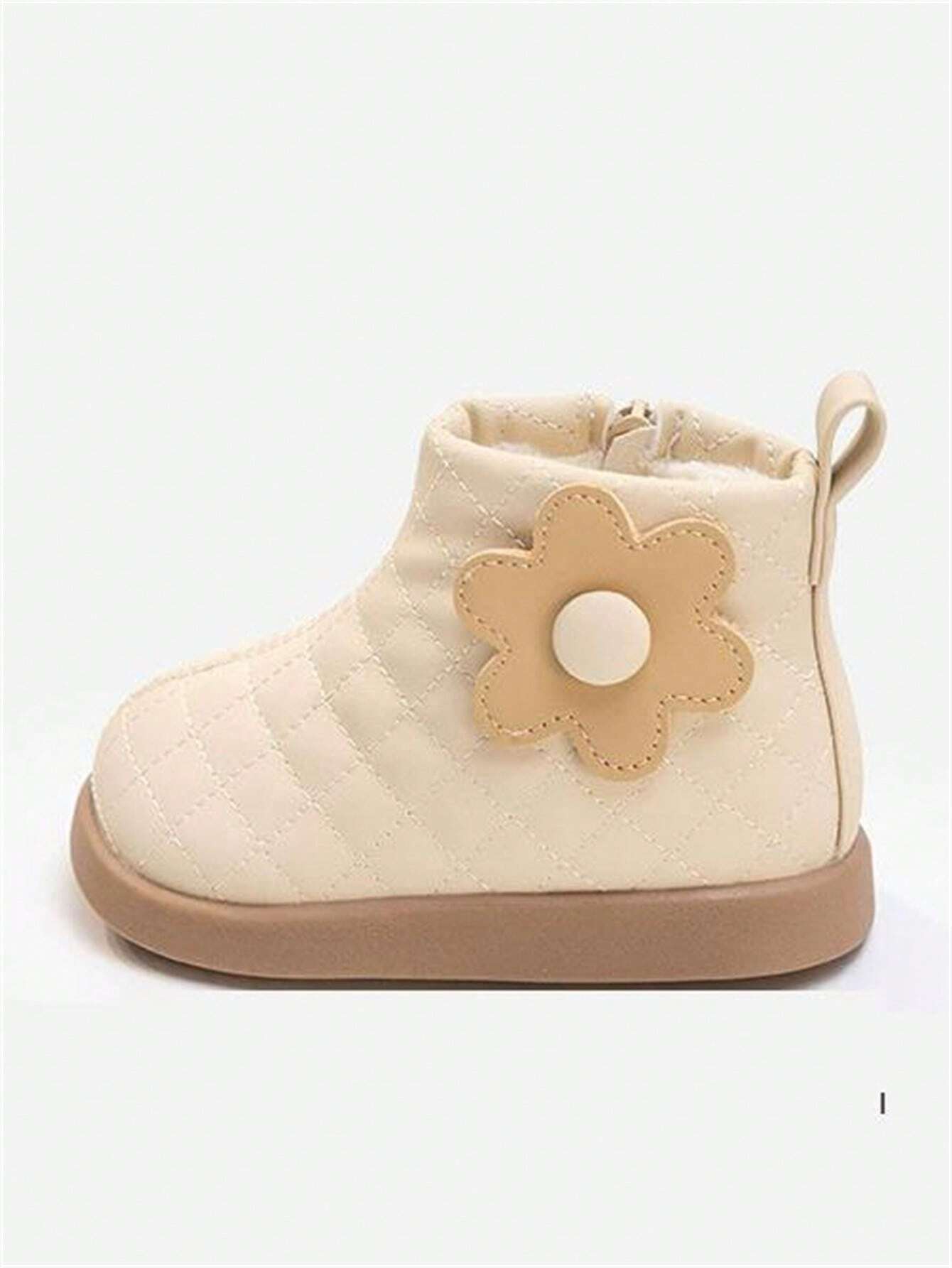 Toddler Girls Floral Design Plush-Lined Soft Leather Anti-Slip Short Boots