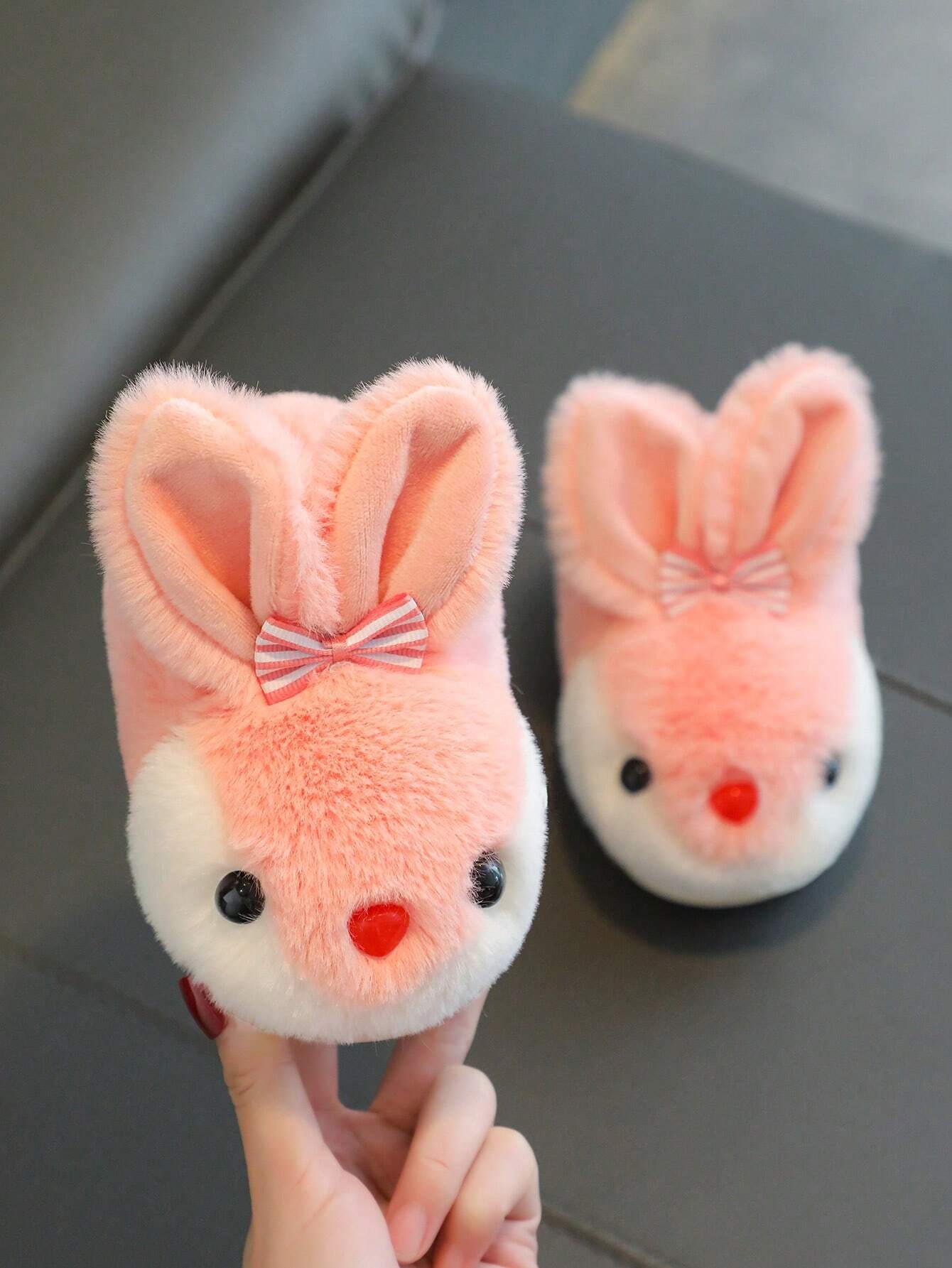1pair Girls Rabbit Plush Flat Cute Children Indoor Slippers